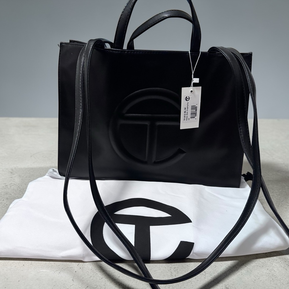 NWT Telfar Medium Shopping Bag Black Vegan Leather Tote w/ Dust Bag